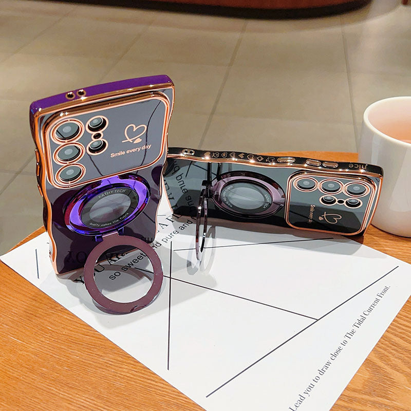 Creative Electroplated Wave Double Heart Large View Window Side Heart + Magnifying Glass with Magnetic Stand