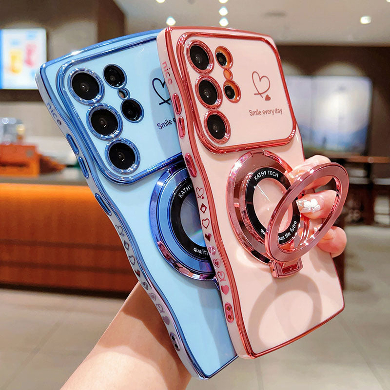 Creative Electroplated Wave Double Heart Large View Window Side Heart + Magnifying Glass with Magnetic Stand