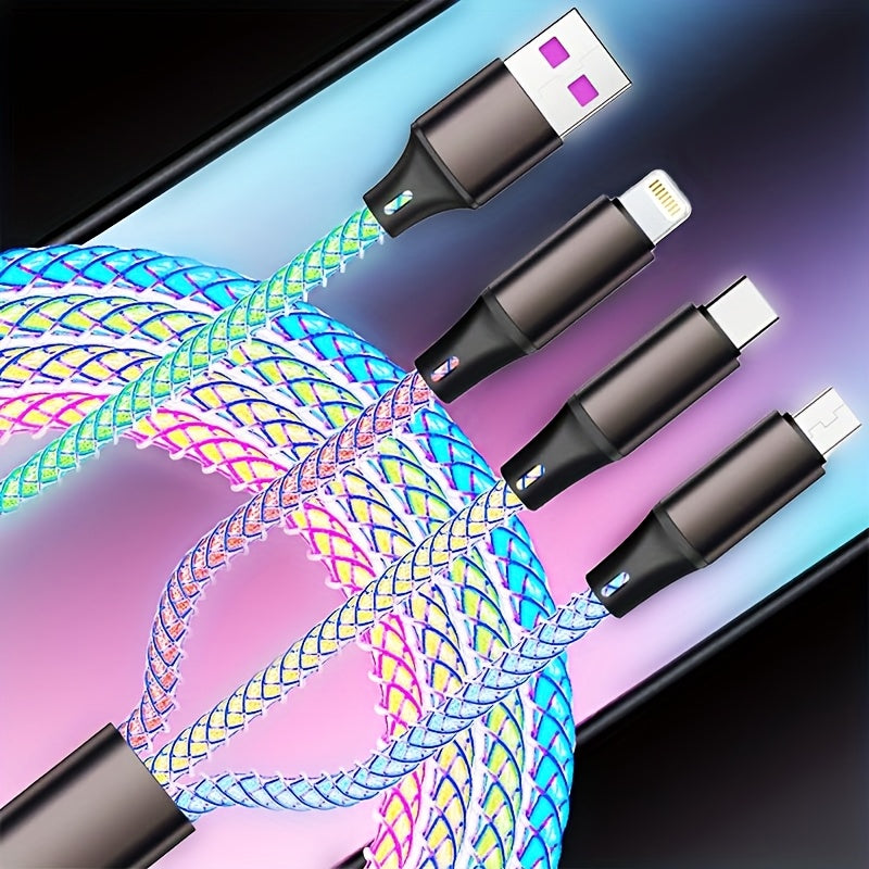 3-in-1 LED Braided Type C Phone Charger w/ SCREEN PROTECTOR+LENSES (GIFT SET)