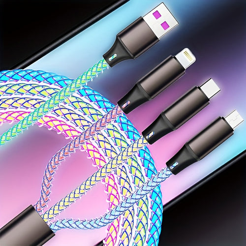 3-in-1 LED Braided Type C Phone Charger w/ SCREEN PROTECTOR+LENSES (GIFT SET)