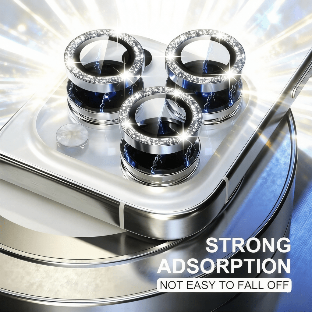 *12pc.set* of Silver Diamond Metal Ring Camera Lens Protector 9H Tempered Glass Anti-Scratch