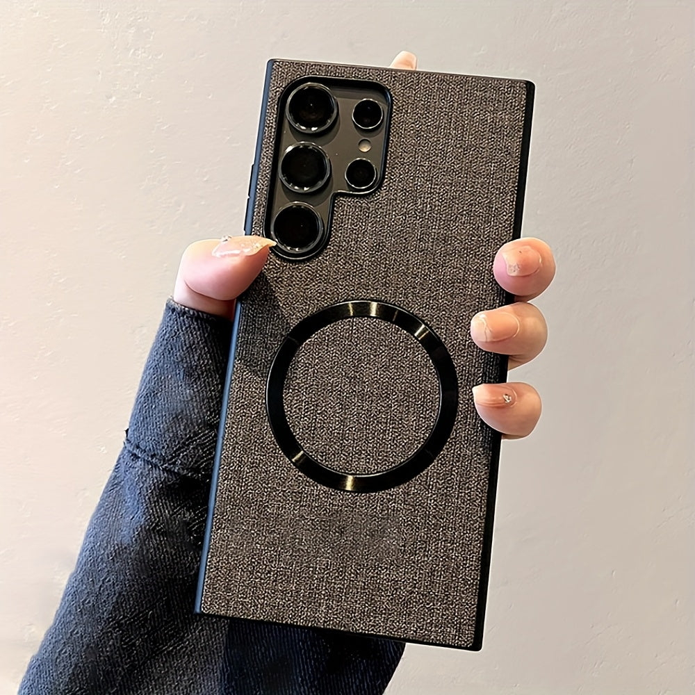 Luxury Magnetic Fabric Cloth Phone Case, Solid Color Wireless Charging Cover