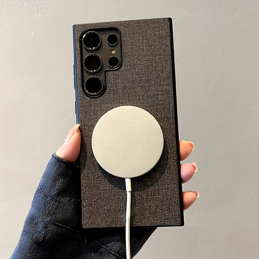Luxury Magnetic Fabric Cloth Phone Case, Solid Color Wireless Charging Cover