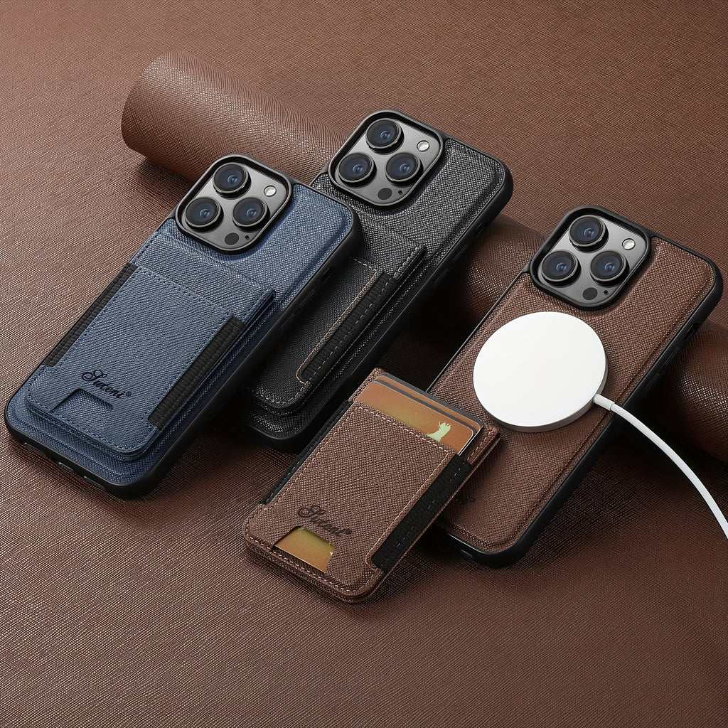 2-in-1 Magnetic Wireless Charging Synthetic Leather Card Holder Wallet Phone Case
