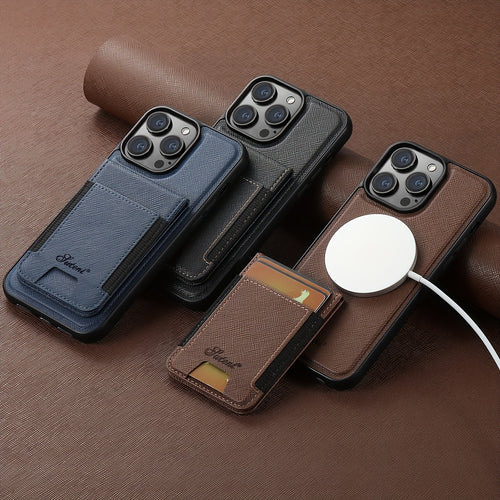 2-in-1 Magnetic Wireless Charging Synthetic Leather Card Holder Wallet Phone Case