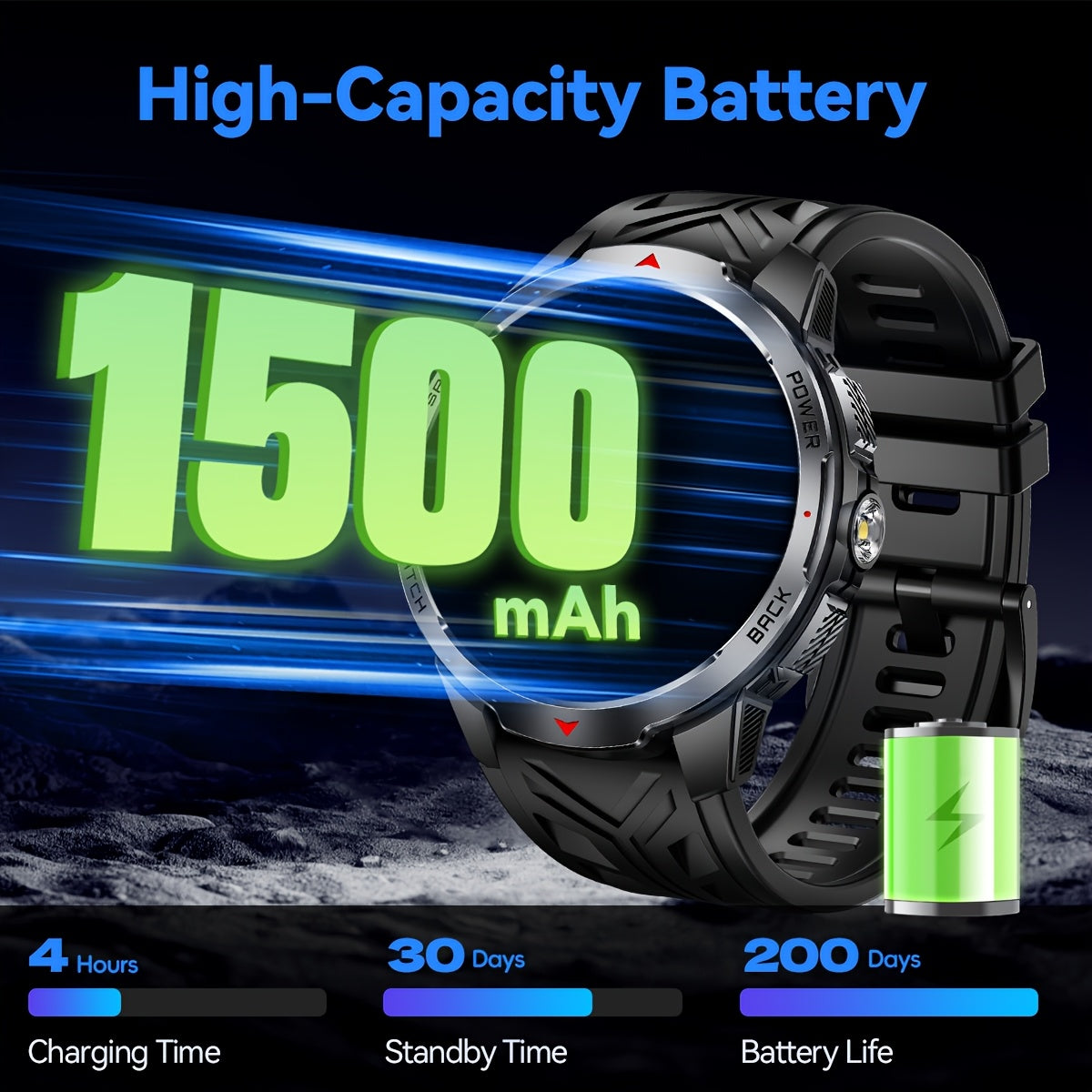 Stylish Smartwatch with 1500mAh Battery & 3ATM Water Resistance