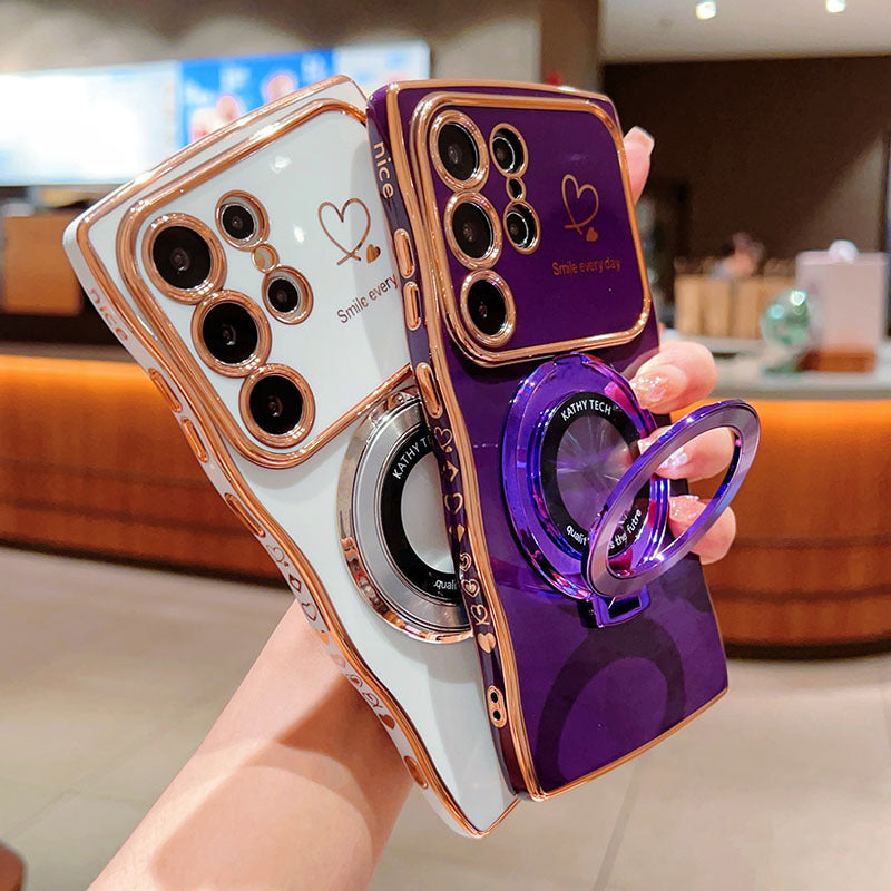 Creative Electroplated Wave Double Heart Large View Window Side Heart + Magnifying Glass with Magnetic Stand