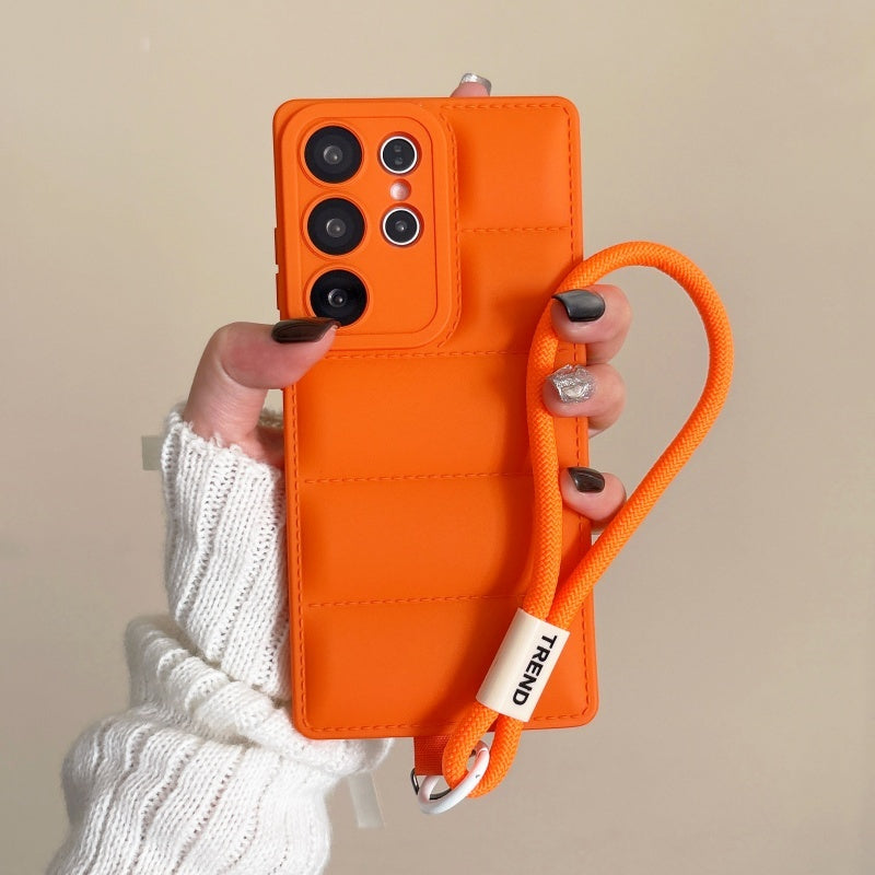 Trendy Down Jacket with Lanyard Phone Case