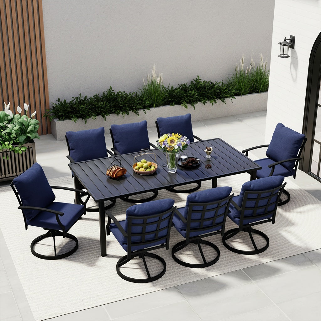 9pcs Outdoor Dining Set - Patio Dining Set for 8. Includes 1 Rectangular Table, 8 Dining Chairs with Cushions, for Lawn, Garden